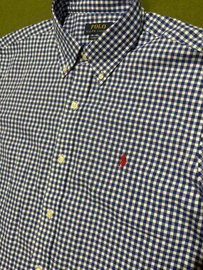 Polo Ralph Lauren Blue Gingham Button Up Shirt Mens Large Blue White Checker Red